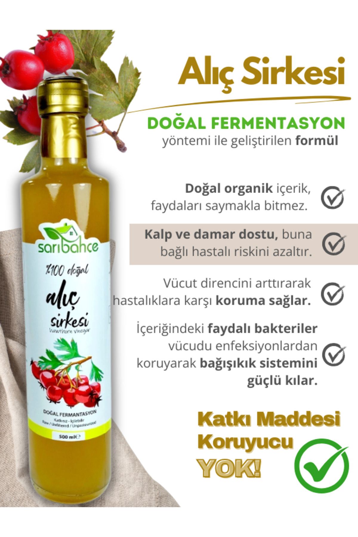 Alıç Sirkesi 500 ml - Organik Doğal Fermente