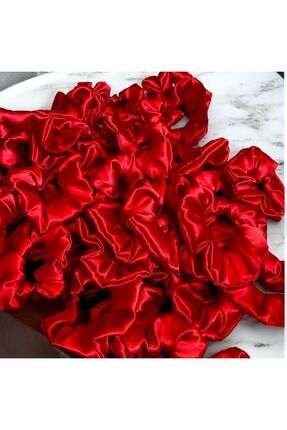 Kına Nişan Düğün -lastikli Simit Kırmızı Saten 20 Li Scrunchie Toka Seti Nedime Hediyesi Kına Toka Image 0