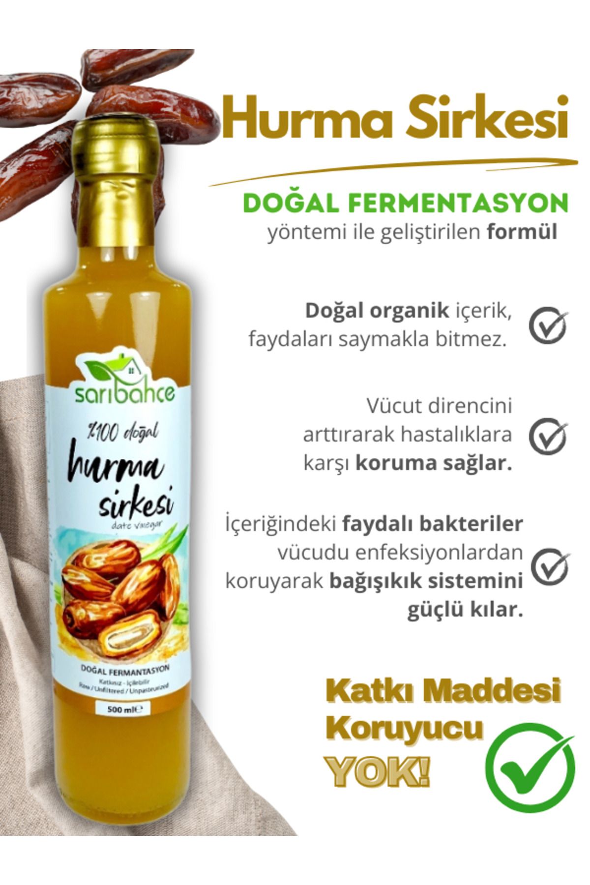 Hurma Sirkesi 500 ml - Organik Doğal Fermente