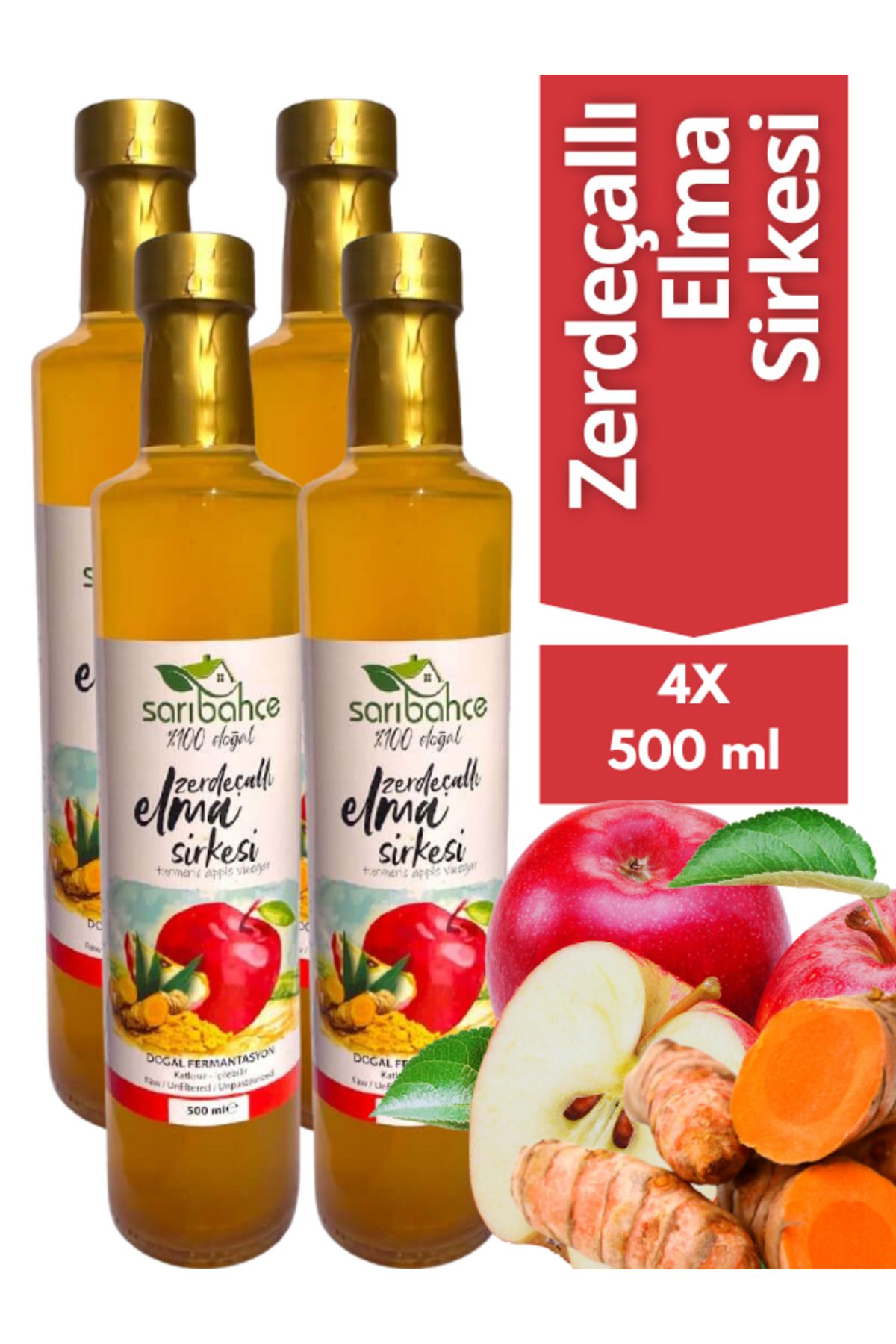 Sarıbahçe Zerdeçallı ElmaSirkesi 500 ml 4'lü...