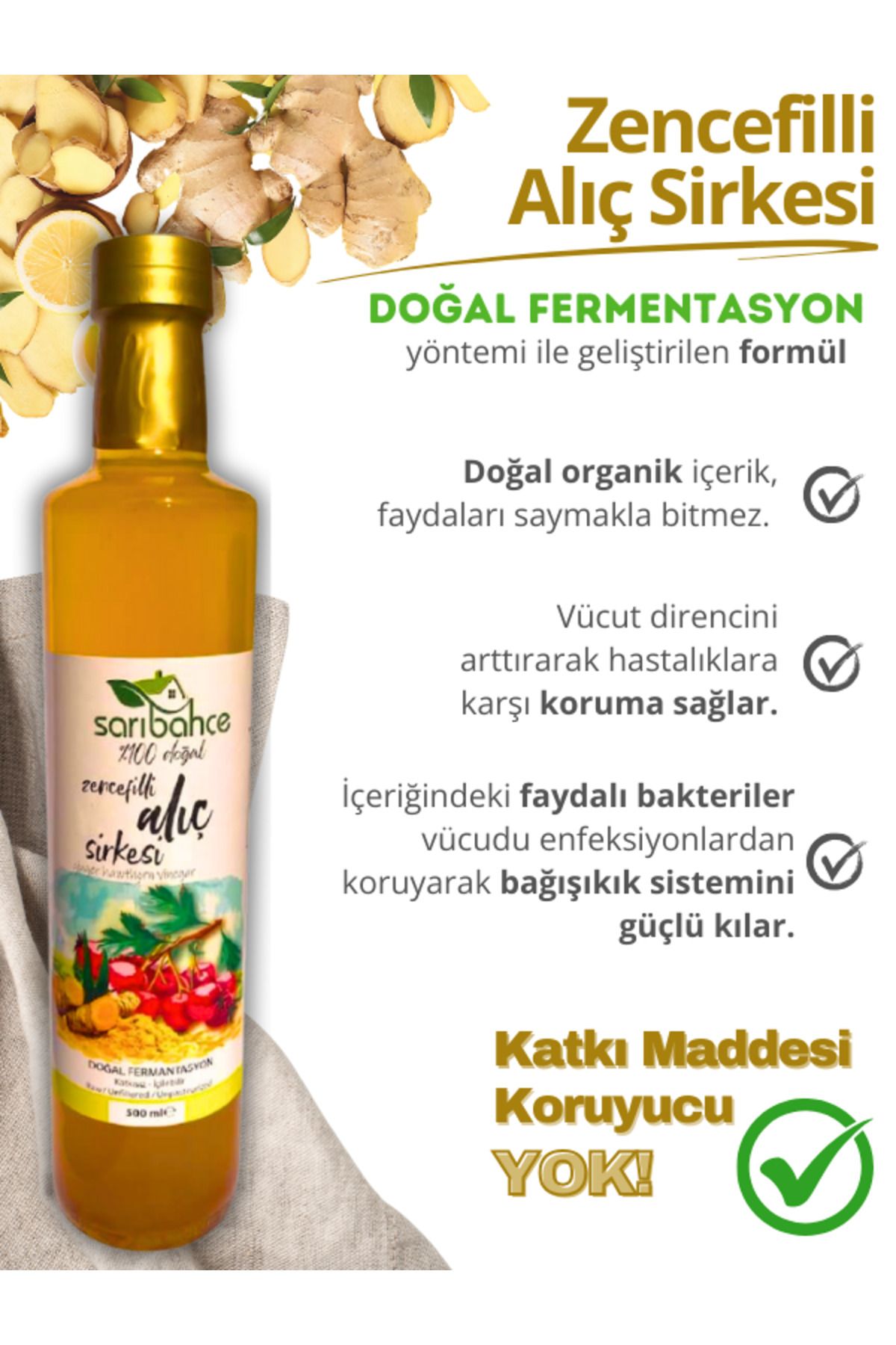 Zencefilli Alıç Sirkesi 500 ml - Organik Doğal Fermente