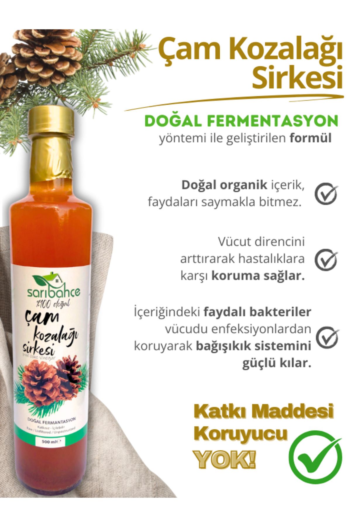 Çam Kozalağı Sirkesi 500 ml - Organik Doğal Fermente