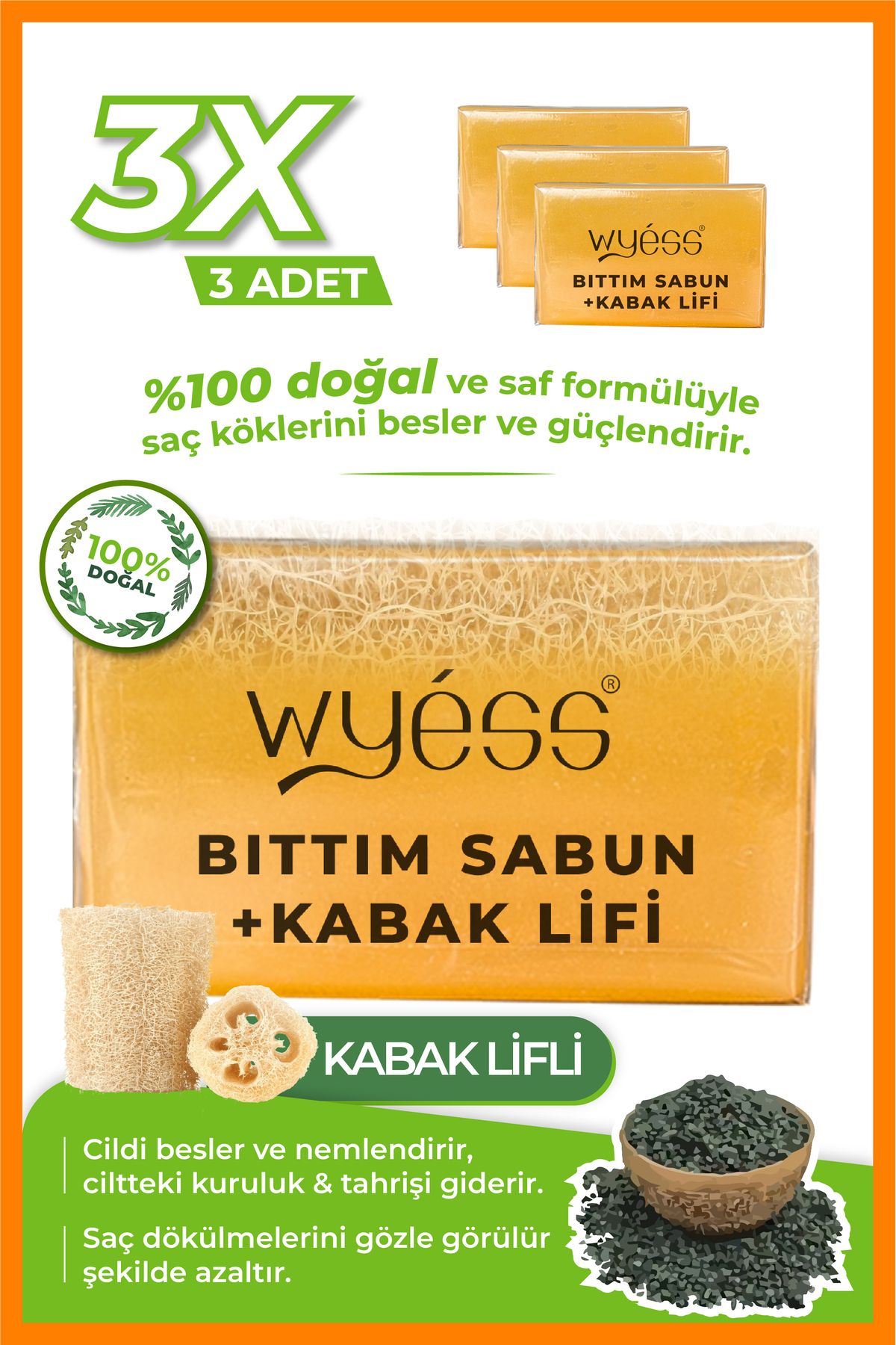 Wyess %100 Doğal Kabak LifliBıttım Sabunu (3...