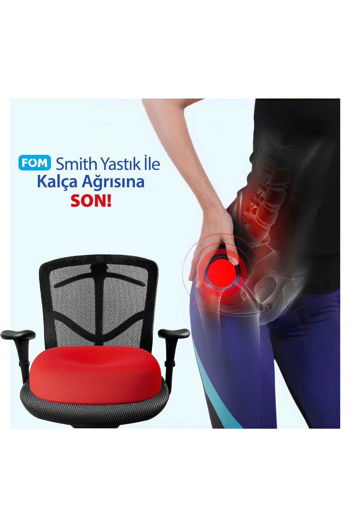 Smith Visco Konforlu Ve Rahatlatıcı Oturma Simidi Yastık, Ortopedik, 45 X 44 X 8, Kırmızı