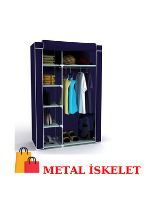 Bez Dolap Metal İskelet Fermuarlı Tyr Portatif Gardırop Yeni LACİVERT Image 0