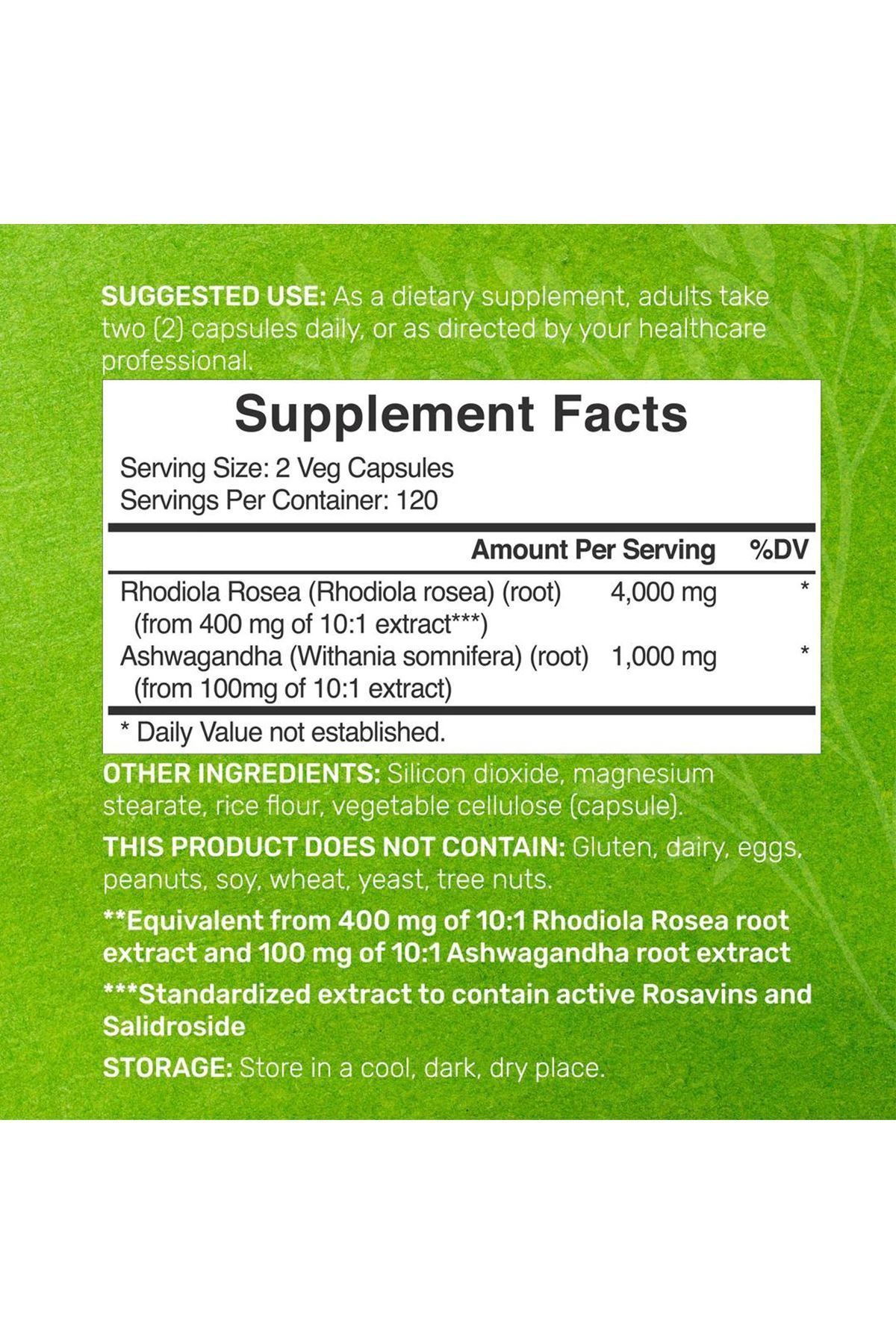 Rhodiola Rosea with Ashwagan.dhaa 5,000mg Per Serving, 240 Veggie Capsule