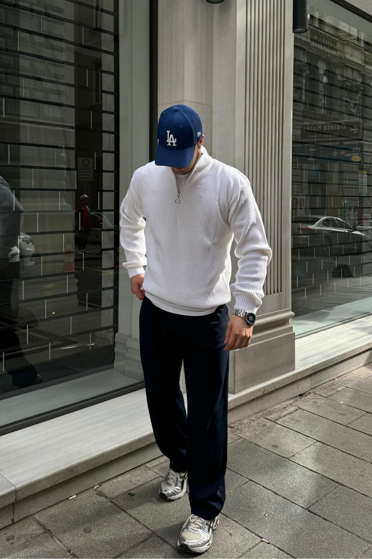 ژاکت بافتنی یقه نیمه زیپ دار مردانه