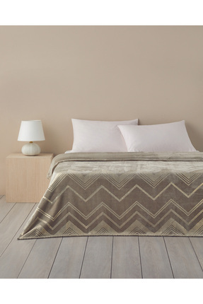Splendid Varak Baskılı Supersoft Çift Kişilik Battaniye 200x220 cm Bej Image 0