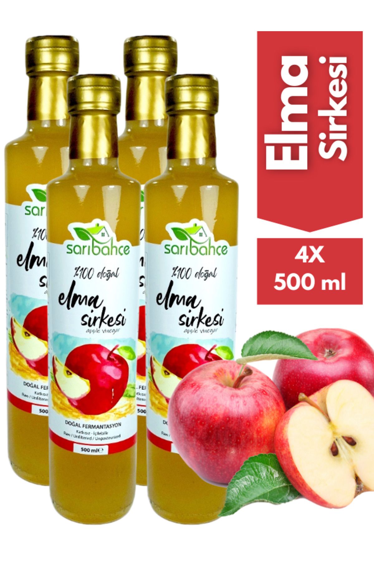 Sarıbahçe Elma Sirkesi 500 ml4'lü Paket - Org...