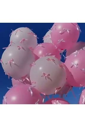 Fiyonk Kurdeleli  3 Pastel pembe 3 Beyaz balon Image 0