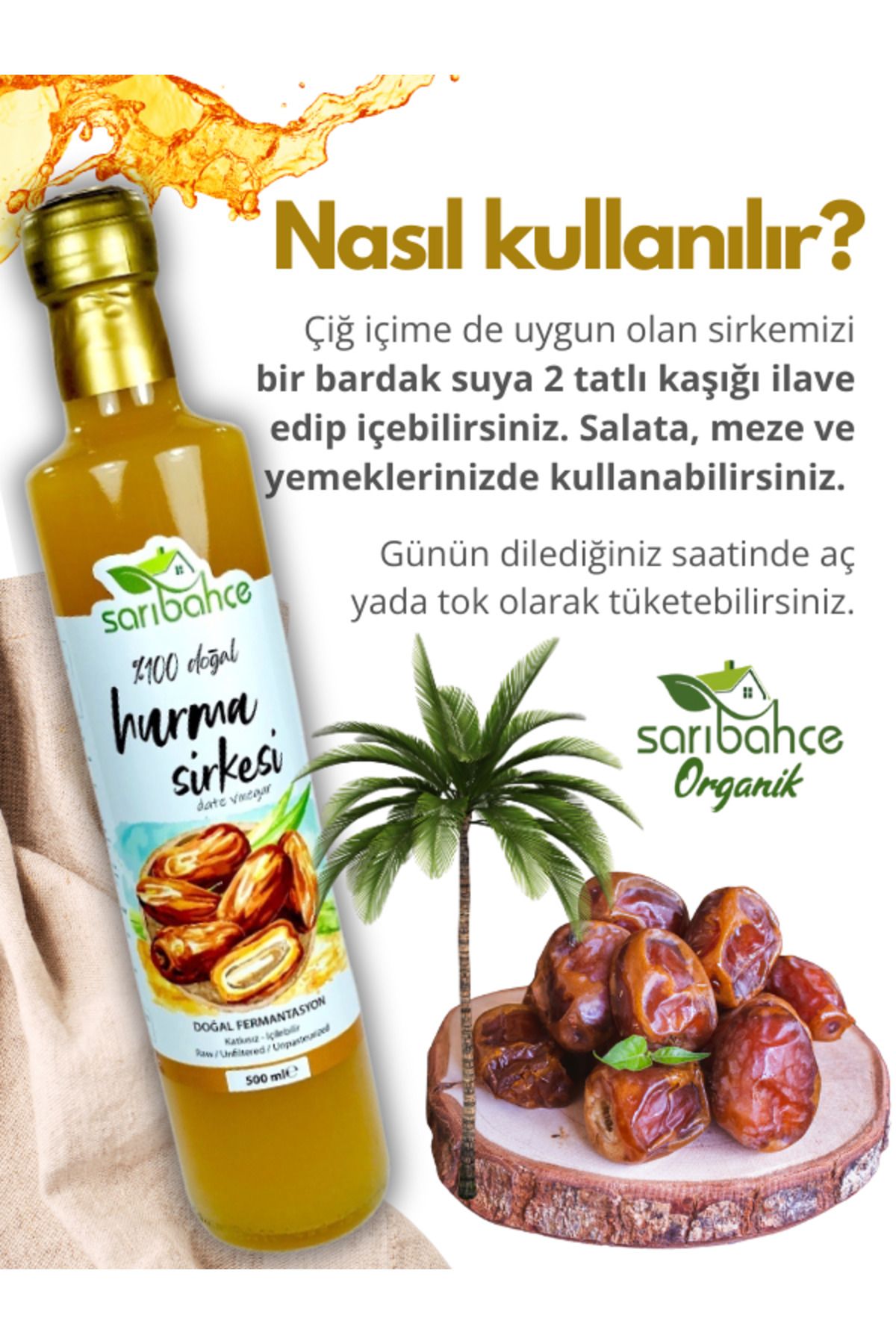 Hurma Sirkesi 500 ml - Organik Doğal Fermente