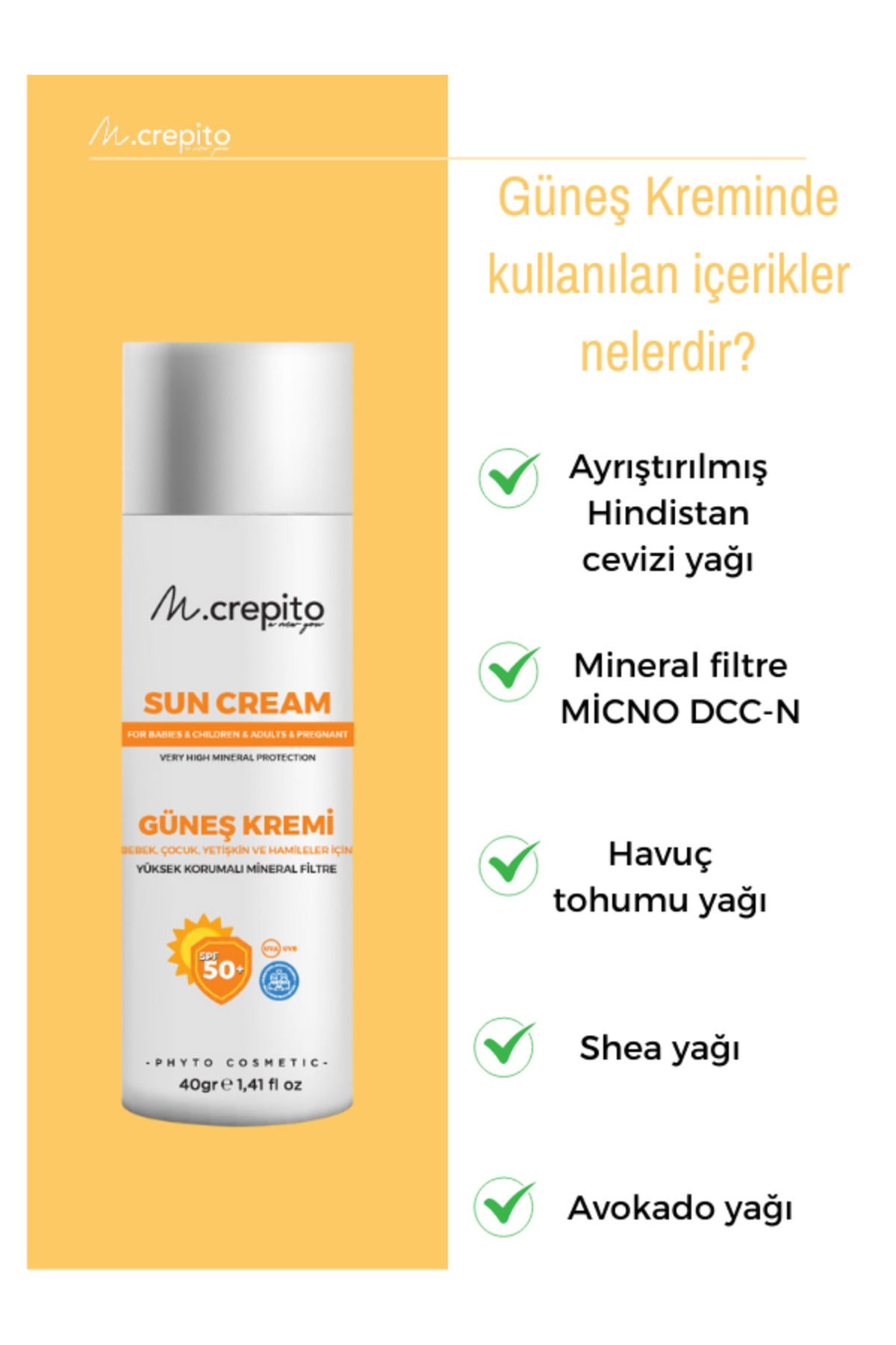 Yeni Nesil Mineral Filtre Bitkisel Güneş Kremi 40 gr (Bebek & Çocuk & Yetişkin & Hamile)