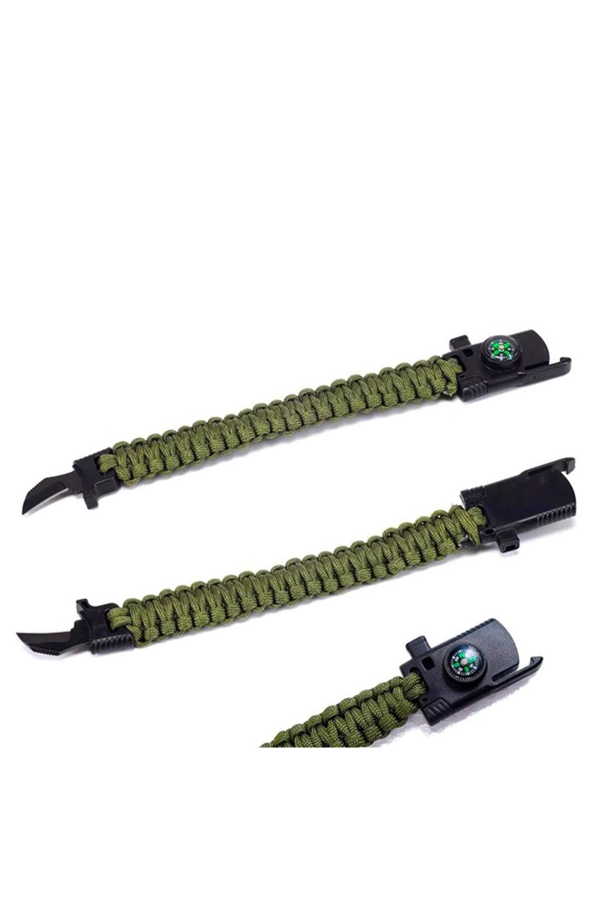 Haki Paracord Bileklik, Bıçaklı, Düdüklü, Pusulalı, Magnezyum Taşlı Bileklik