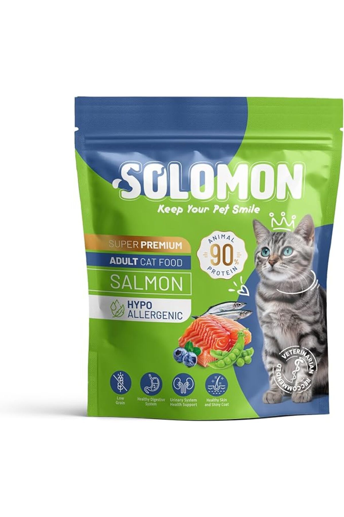 Solomon Yetişkin Somon'lu Süper Premium Kedi Maması 1,5 Kg - Hipoalerjenik - Düşük Tahıllı