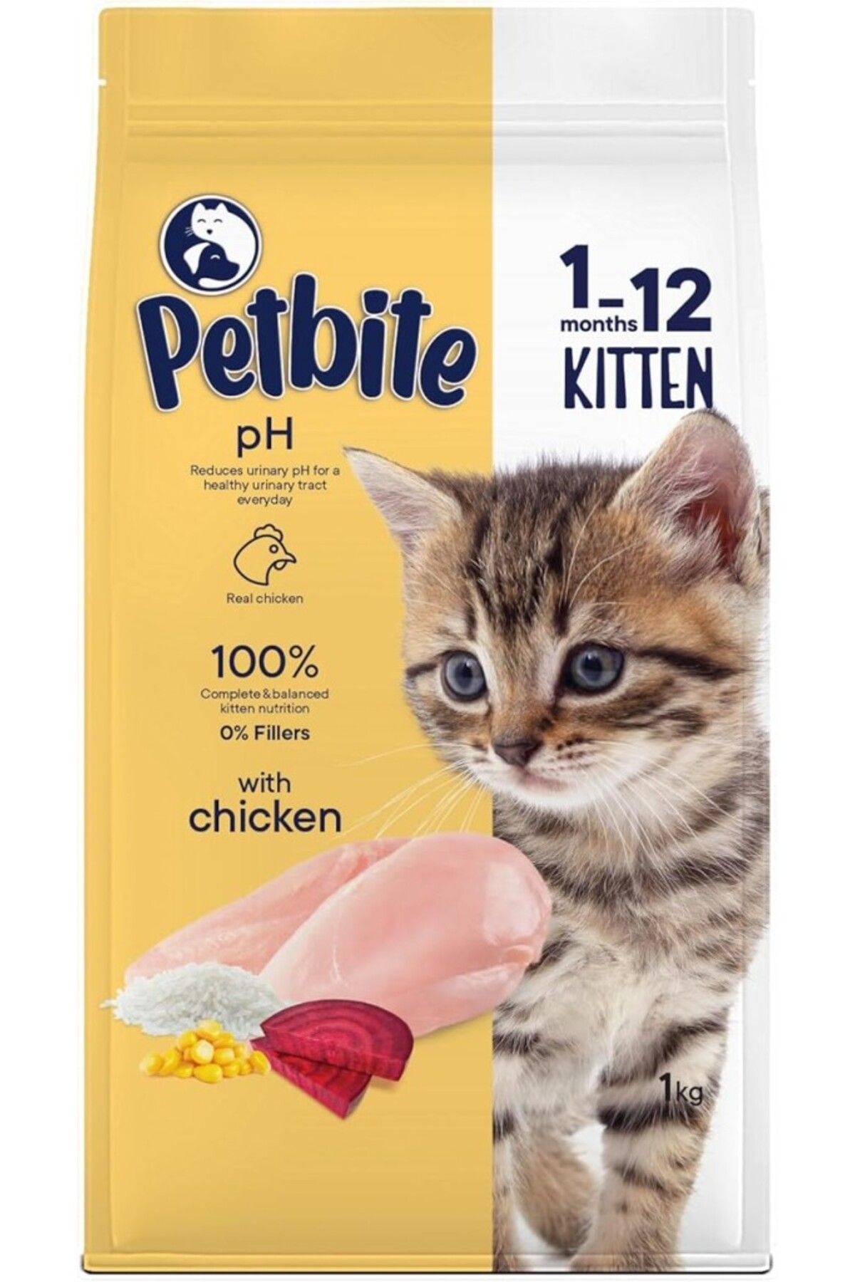 Petbite Yavru Kediler İçin Tavuk Etli Kuru Kedi Maması (1 Kg, Tavuk)