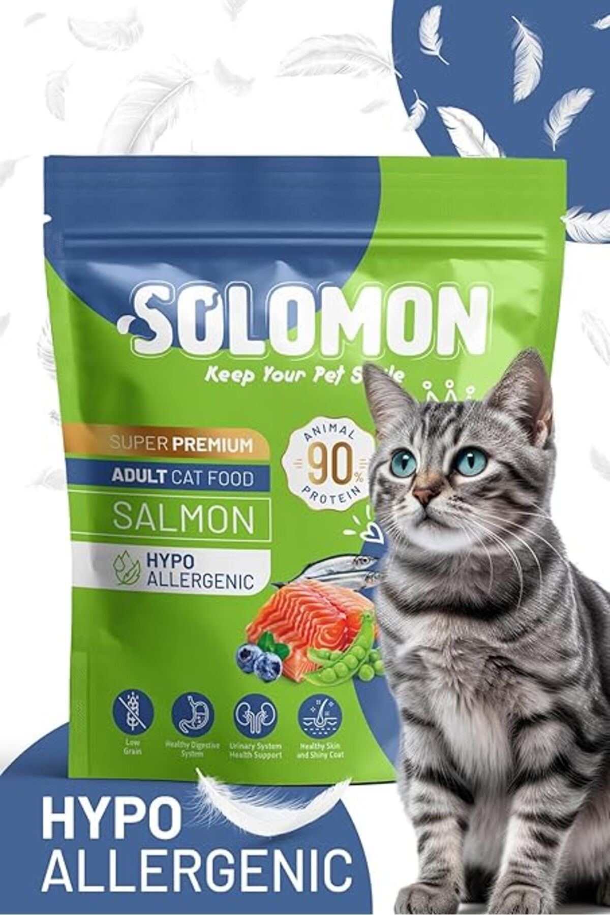 Solomon Yetişkin Somon'lu Süper Premium Kedi Maması 1,5 Kg - Hipoalerjenik - Düşük Tahıllı