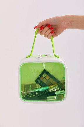 Cilt Bakım Kadın Şeffaf Makyaj Çantası Kozmetik ,plaj,deniz,havuz Çanta Pvc Plastik Make Up Yeşil Image 0