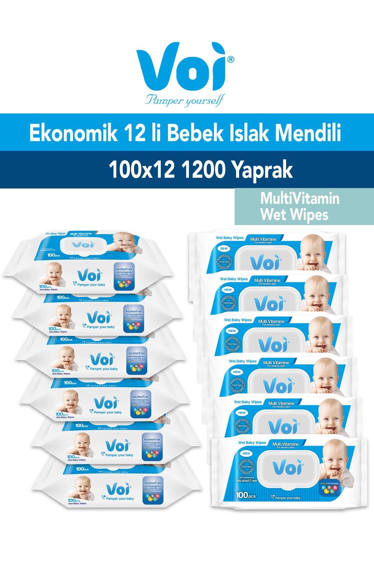 VOI BEBEK ISLAK MENDİL MULTİVİTAMİNLİ 12 PAKE...