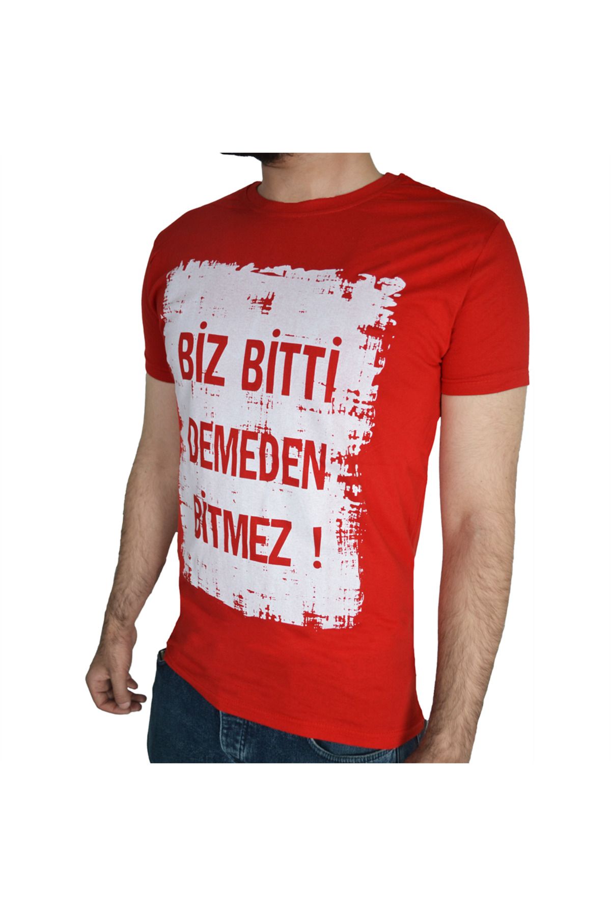 Biz Bitti Demeden Bitmez Yazılı Kısa Kollu Baskılı Tişört