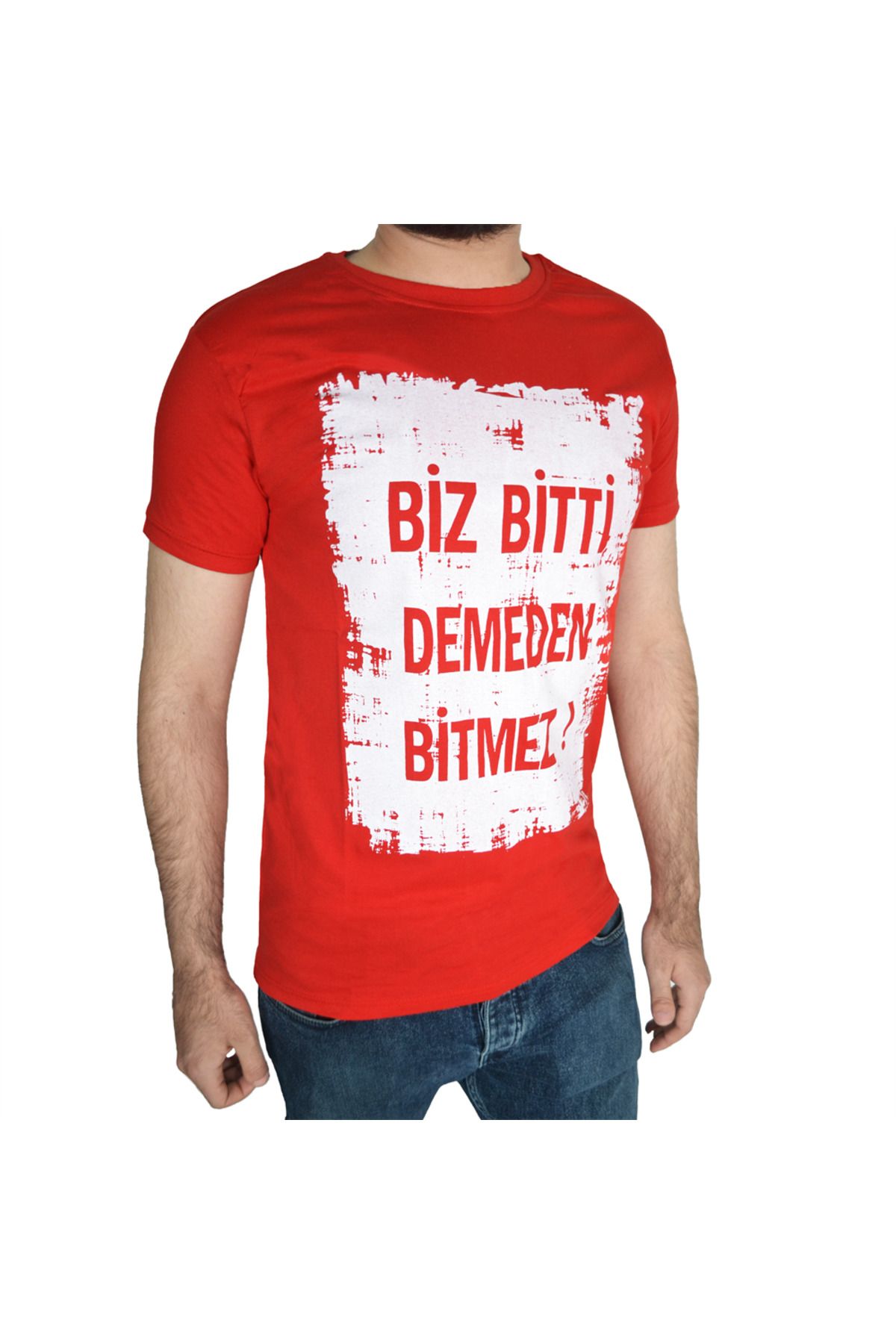 Biz Bitti Demeden Bitmez Yazılı Kısa Kollu Baskılı Tişört