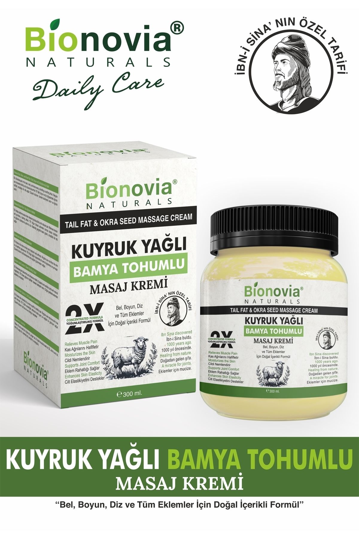 Kuyruk Yağlı ve Bamya Tohumlu Yağlı Kas Eklem Ağrı Masaj Kremi 300ml