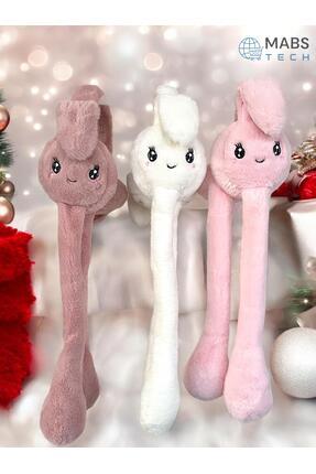 Sevimli Hareketli Tavşan Kulağı - Kışlık Tüylü Pompalı Kulaklık - Çocuk ve Gençlere Sömestr Hediyesi Image 0