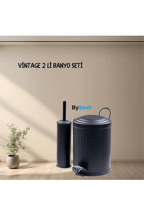 Vintage 2 Li Çöp Kovası Çöp Kutusu Banyo Seti Çizgili Model 5 Litre Ve Wc Fırçası Seti Image 0
