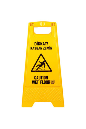 İş Güvenliği Dikkat Islak Kaygan Zemin Uyarı ve Yönlendirme Levhası Tabelası -Sarı-33x63 Cm-Kaliteli Image 0