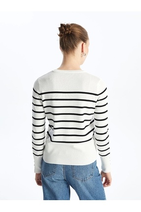 LCW Vision Bisiklet Yaka Çizgili Uzun Kollu Kadın Triko Kazak (W4) Image 4