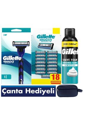 Mach3 Sport Makine + 18 adet Tıraş Bıçağı + 300 ML tıraş köpüğü+ Çanta Image 0