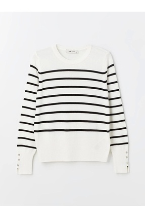 LCW Vision Bisiklet Yaka Çizgili Uzun Kollu Kadın Triko Kazak (W4) Image 5