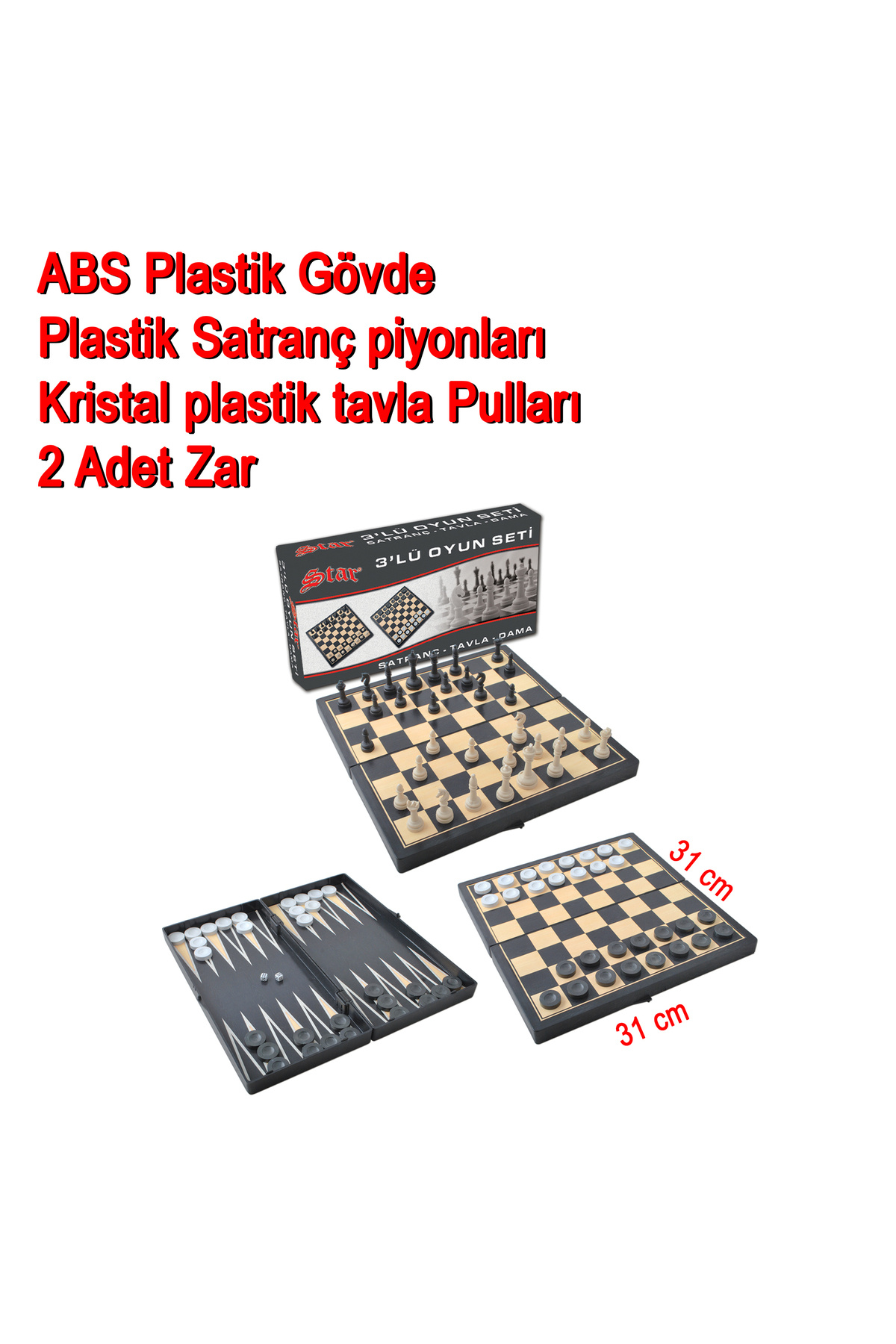 STAR TRIPLE GAME SET SIME SIMES (CHESS-TAVLA-DAMA) 31x31 سانتی متر
