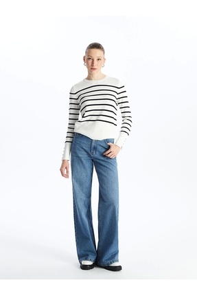 LCW Vision Bisiklet Yaka Çizgili Uzun Kollu Kadın Triko Kazak (W4) Image 2