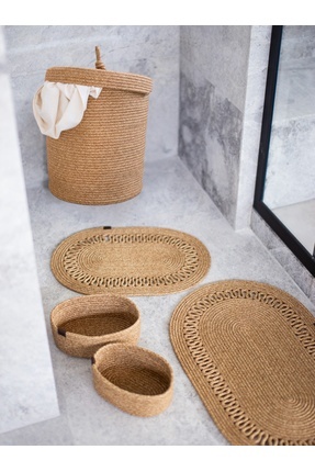 Hasır 5 Parça Banyo Takımı | Oval Sepet, Paspas, Sepet, Kirli Sepeti Ve Dekor Seti | Hasır Kırçıllı Image 0
