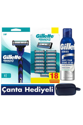 Mach3 Sport Makine + 18 adet Tıraş Bıçağı + 200 ML tıraş köpüğü+ Çanta Image 0