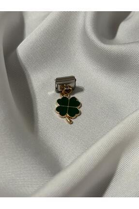 Sallantılı Yeşil Şans Yoncası Çelik İtalyan Bileklik Charm Image 0