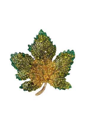 Kristal Zirkon Taş Sonbahar Akçaağaç Kadın Broş Ebat: 5,2*4,7 cm Image 0