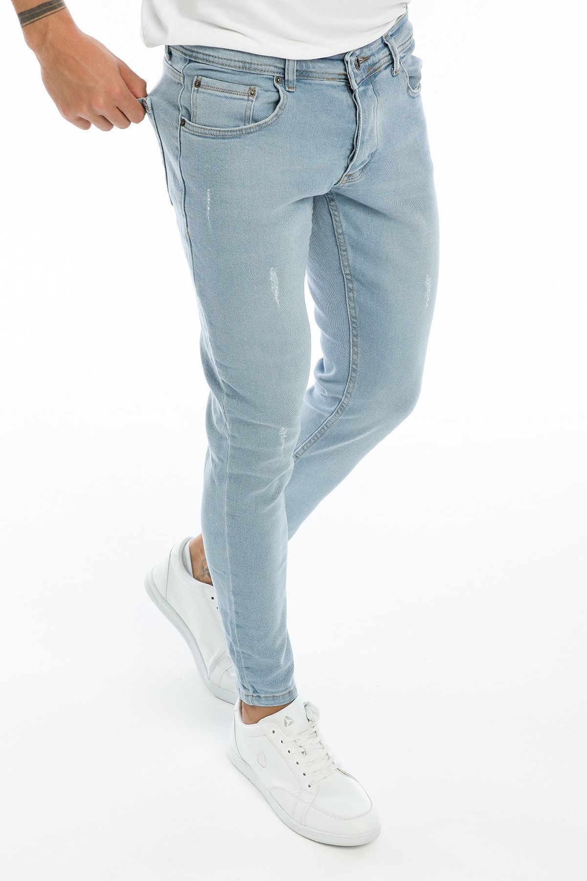 Dr Dnm Remix Erkek Jeans Skinny Fit Likralı Açık Buz Mavi Tırnaklı