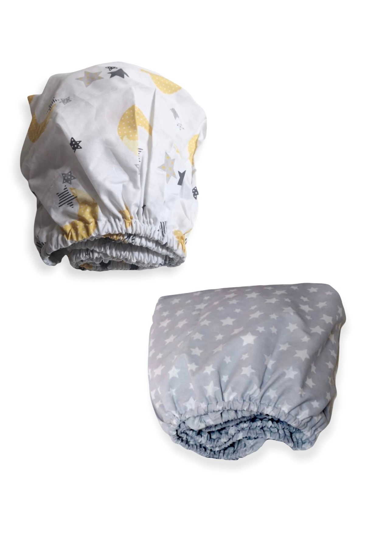 Bebek Özel Bebek Çocuk %100 Pamuk Lastikli Çarşaf 80x120 Gri Ve Sarı Ayyıldızlı (2 Adet)
