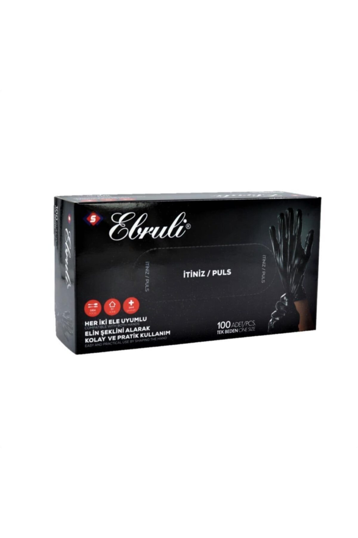 Ebruli Pe Siyah Pudrasız Tek Kullanımlık Eldiven 100'lü