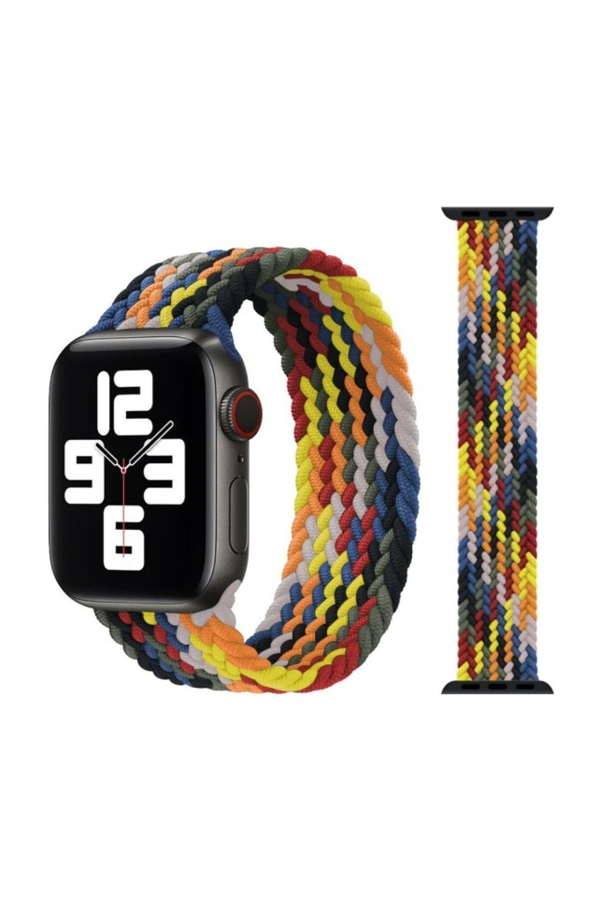 Hayal Kılıf Rainbow Black Apple Watch 1-2-3-4-5-6-Se Uyumlu Solo Örme Loop Kordon 38-40mm