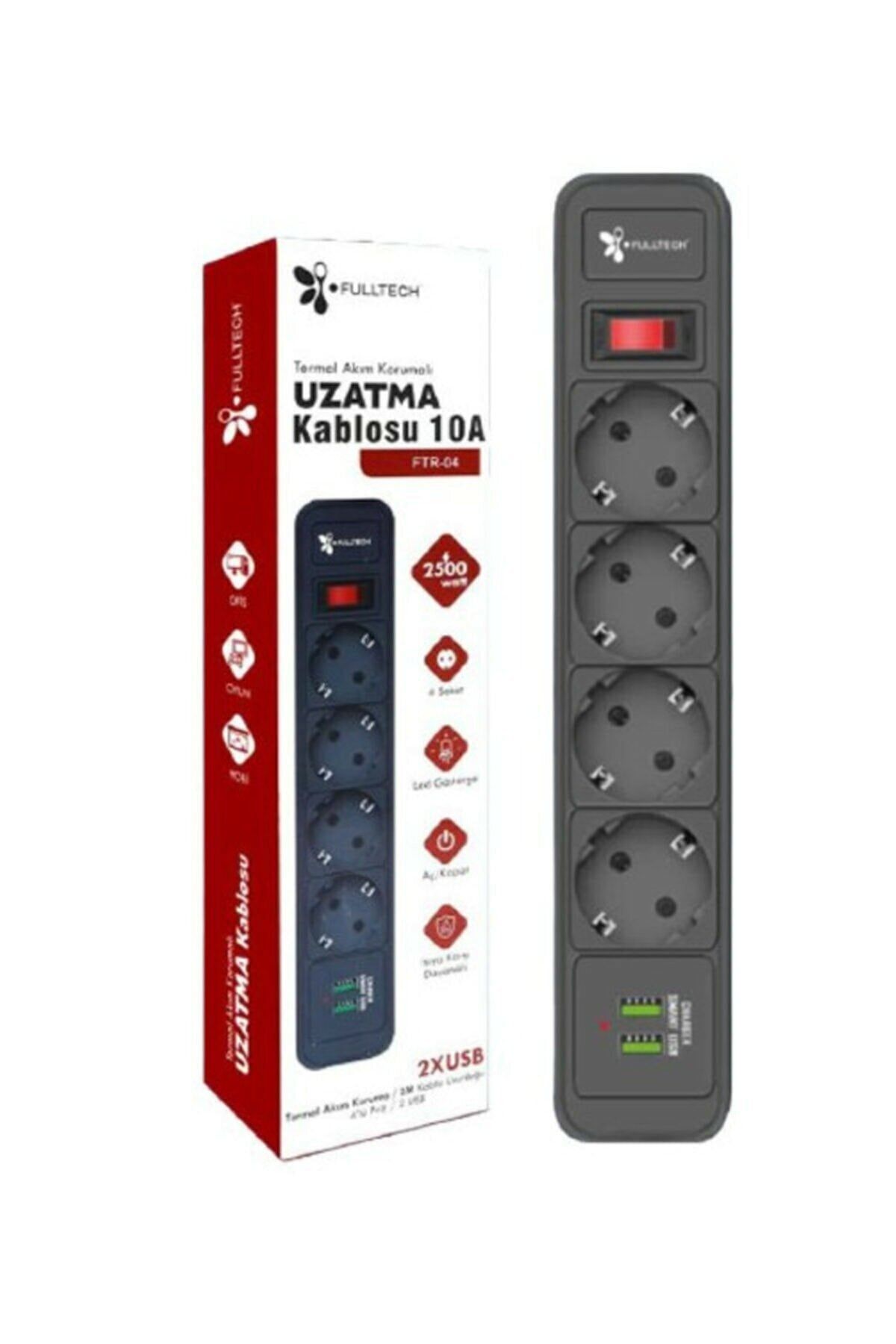 asua Fulltech Termal Akım Korumalı 4'lü Priz 2 X Usb 2mt Kablo Uzunluğu
