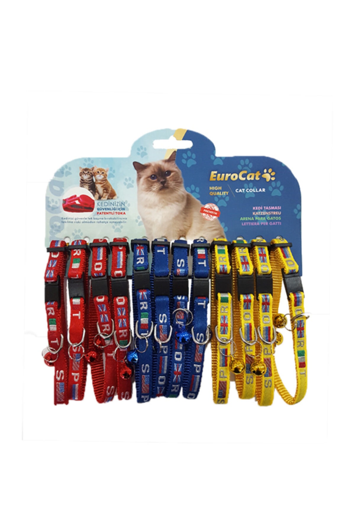 See Me Eurocat Bayrak Desenli Çıngıraklı Kedi Boyun Tasması 12'li