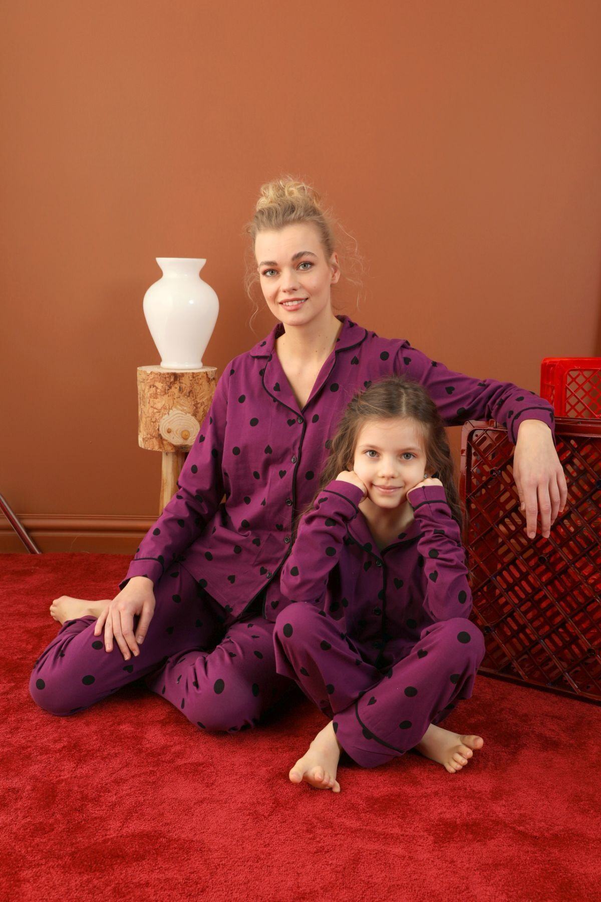 Siyah İnci Pamuklu Likralı Düğmeli Biyeli Pijama Takım