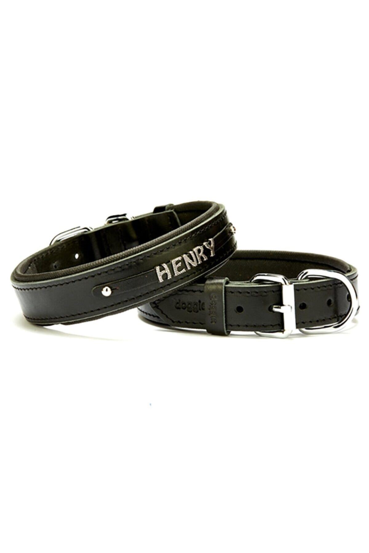 Doggie Konfor Deri Isimlikli Boyun Tasması 3x42-50cm Siyah
