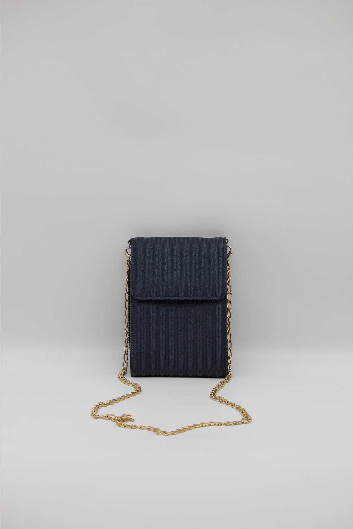 Modames Lacivert Uzun Zincir Omuz Askılı Üç Bölmeli Kadın Cüzdan Çanta