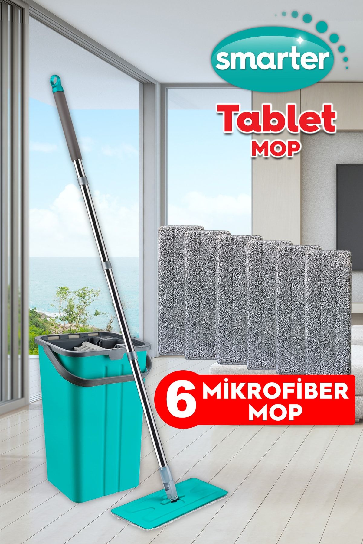 SMARTER Tablet Mop 6 Adet Mikrofiber Mop Temizlik Seti