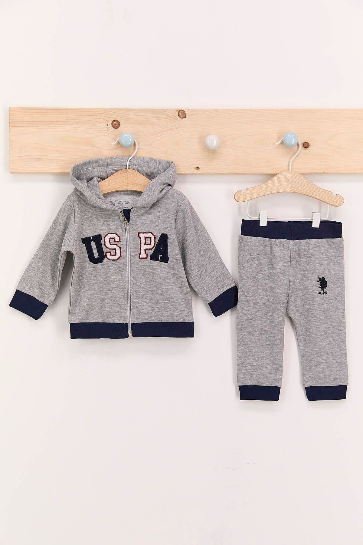 U.S. Polo Assn. Gri Erkek Bebek Kapşonlu Takım