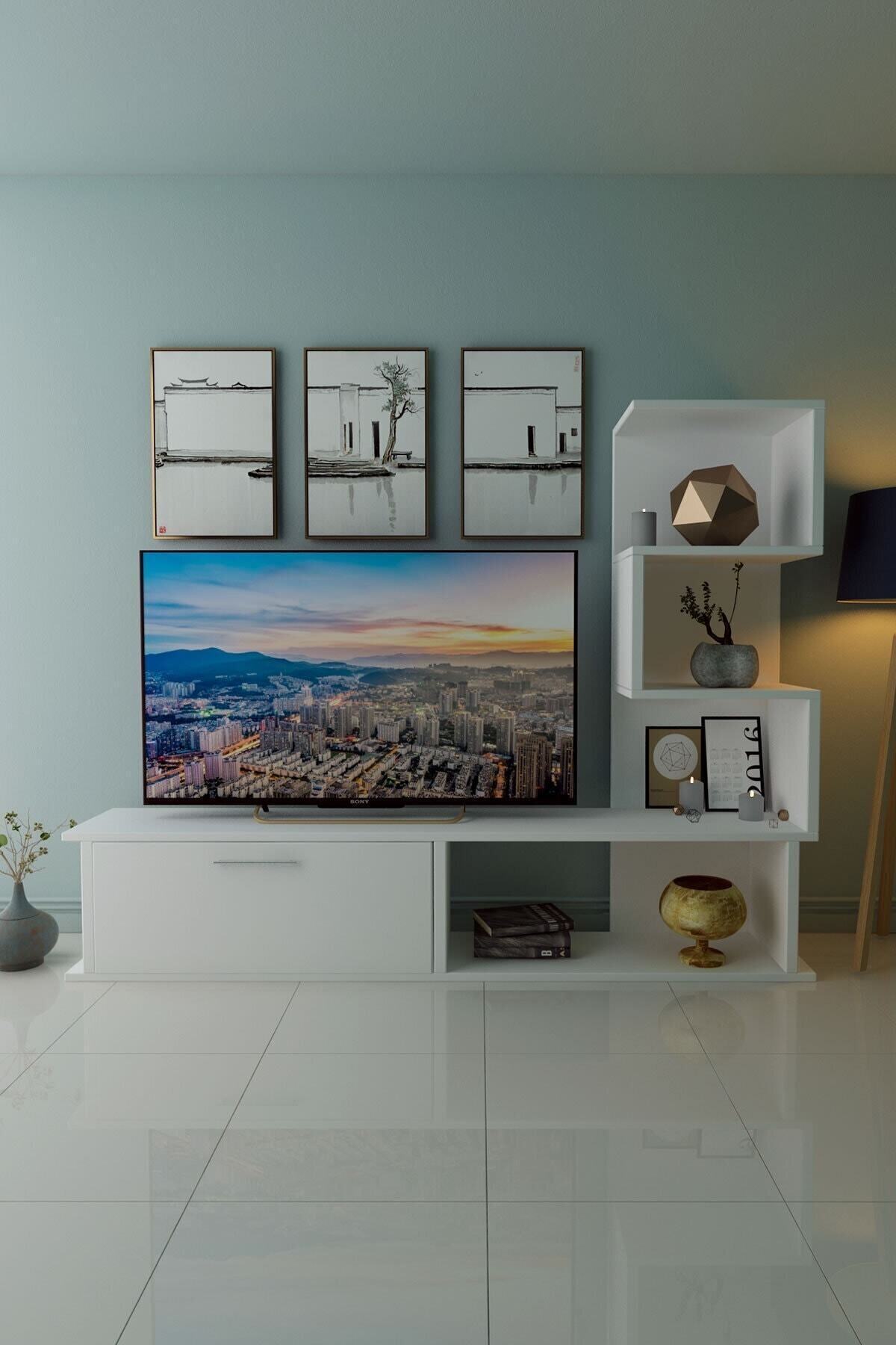 Suhan Concept Palermo Kitaplıklı Tv Ünitesi Beyaz