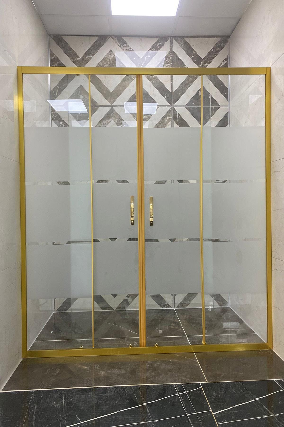 AVRUPA DUŞ 199x180 Cm Gold Desenli Kumlama 5mm Camlı Yükseklik 180 Cm Düz Duşakabin